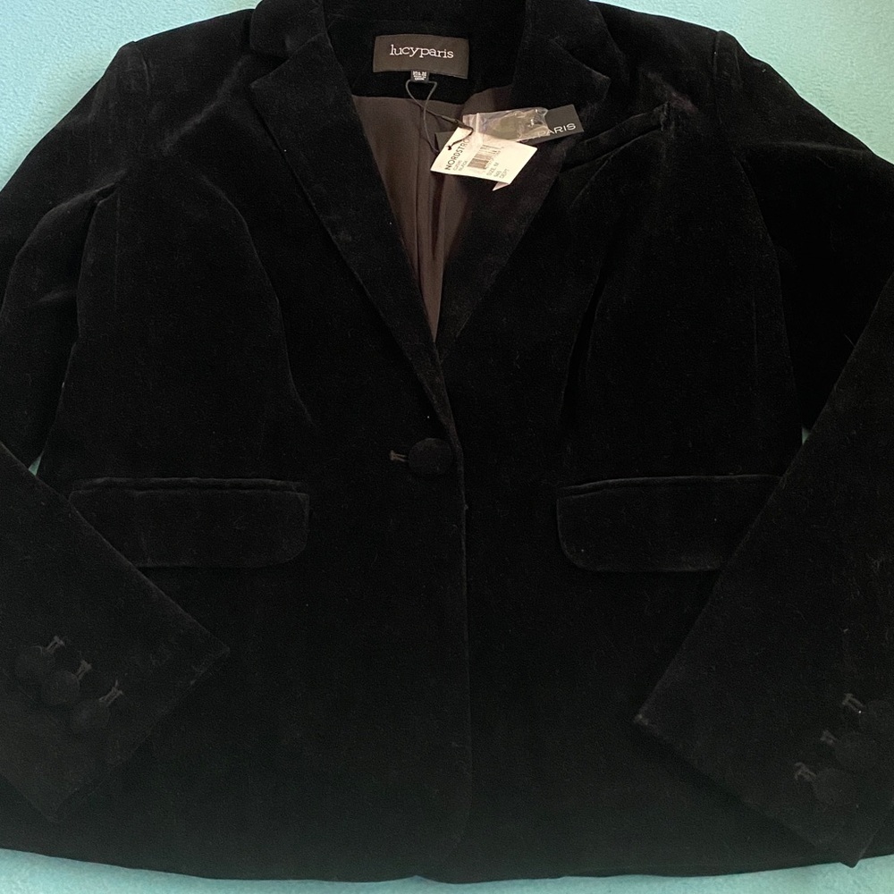 LUCY PARIS velvet black blazer coat one button closure pockets NWT NEW size M - Picture 4 of 11